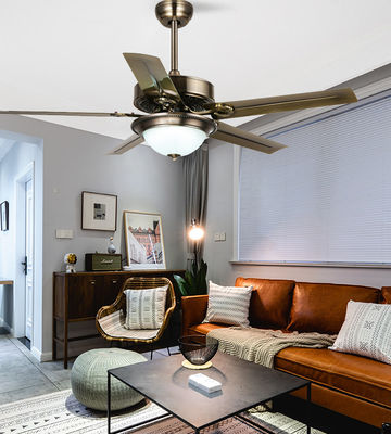 Ventilatore di soffitto moderno in stile europeo con luci a led Villa AC DC 5 lame di ferro