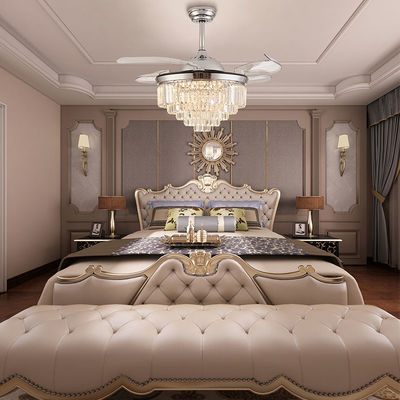 Ventilatore di soffitto pieghevole d'argento con luce per camera da letto
