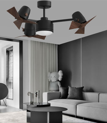 Ventilatore di soffitto pieghevole a tre teste nero con lame leggere e retrattili
