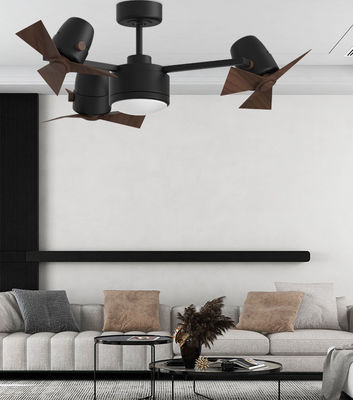 Ventilatore di soffitto pieghevole a tre teste nero con lame leggere e retrattili